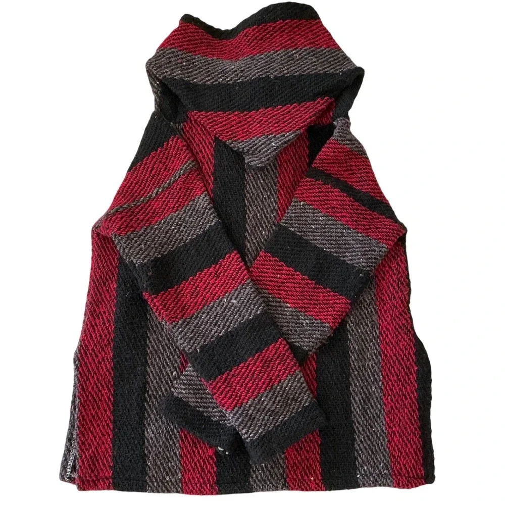 Kids Baja Hoodie Red Black Gray Stripe Pullover Hooded‎ Sweatshirt Size 6